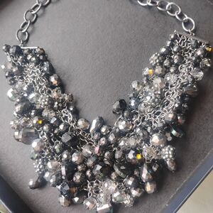 Elegant Silver and Black Statement Necklace